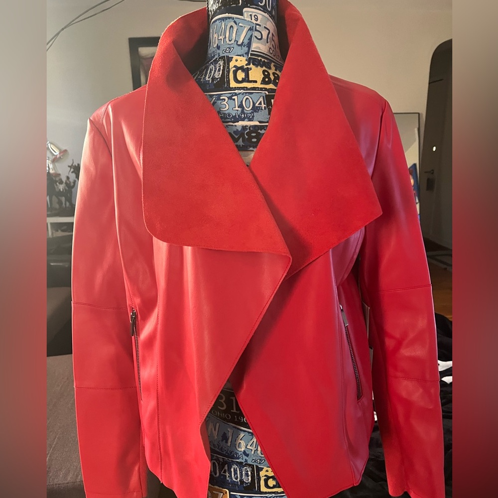 NWT Bagatelle Draped Faux Leather Red Jacket Medium